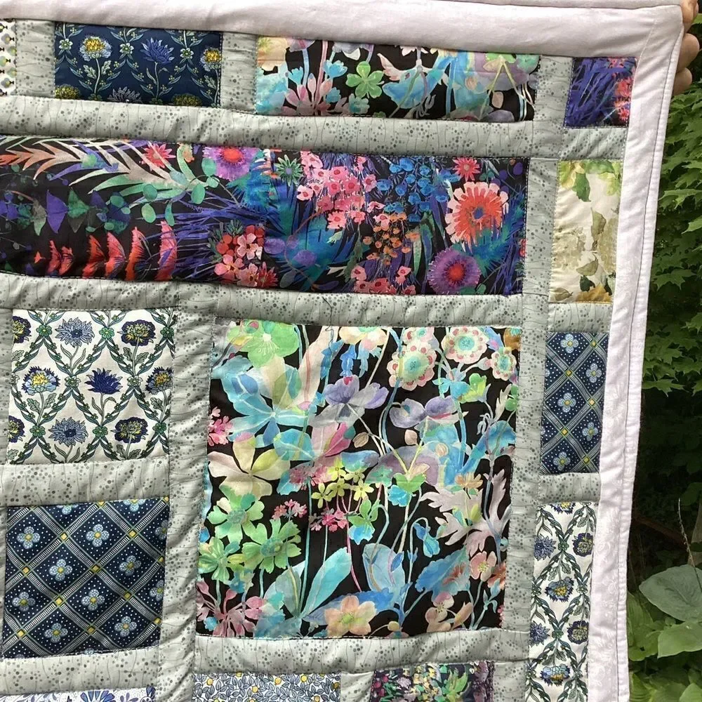 NWT. Hand Crafted Liberty Tana Lawn Fabrics Lap Quilt Garden Views